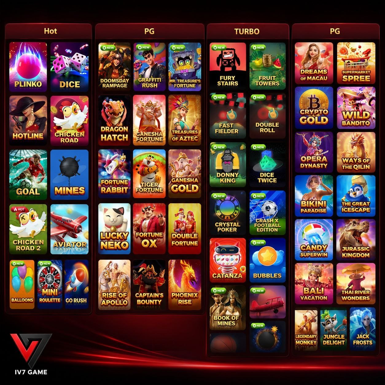 IV7 Game home screen featuring modern gaming layout and quick access options.